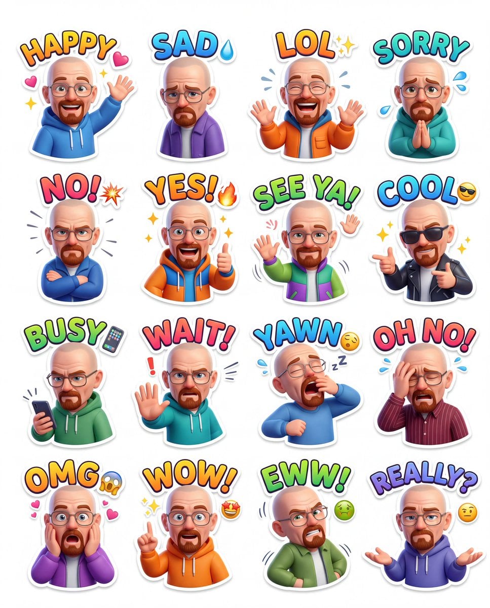 A vibrant chibi character in modern streetwear, animated with gradient text overlays, showcasing expressive emotions.