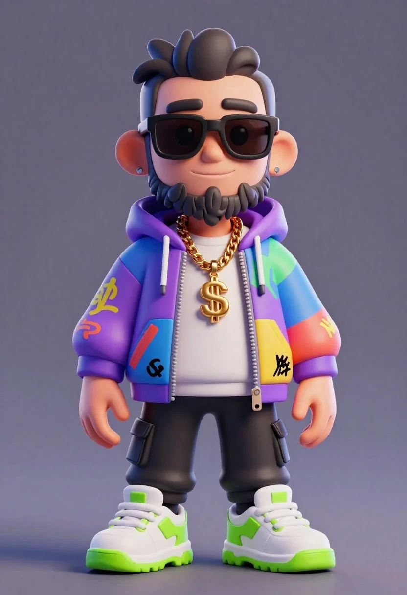 Cartoon-style Render Stylized Hip-hop Character With Exaggerated Proportions And Smooth reference photo