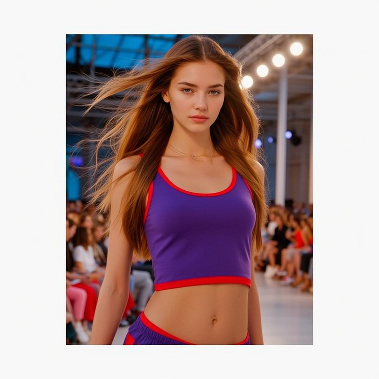 Purple Crop Top with Red Trim Fashion Show Runway