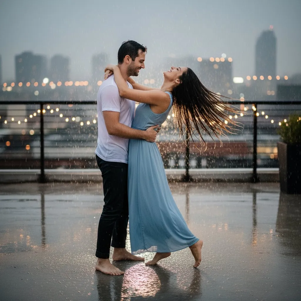 Romantic Raindrops: Love in the City Lights