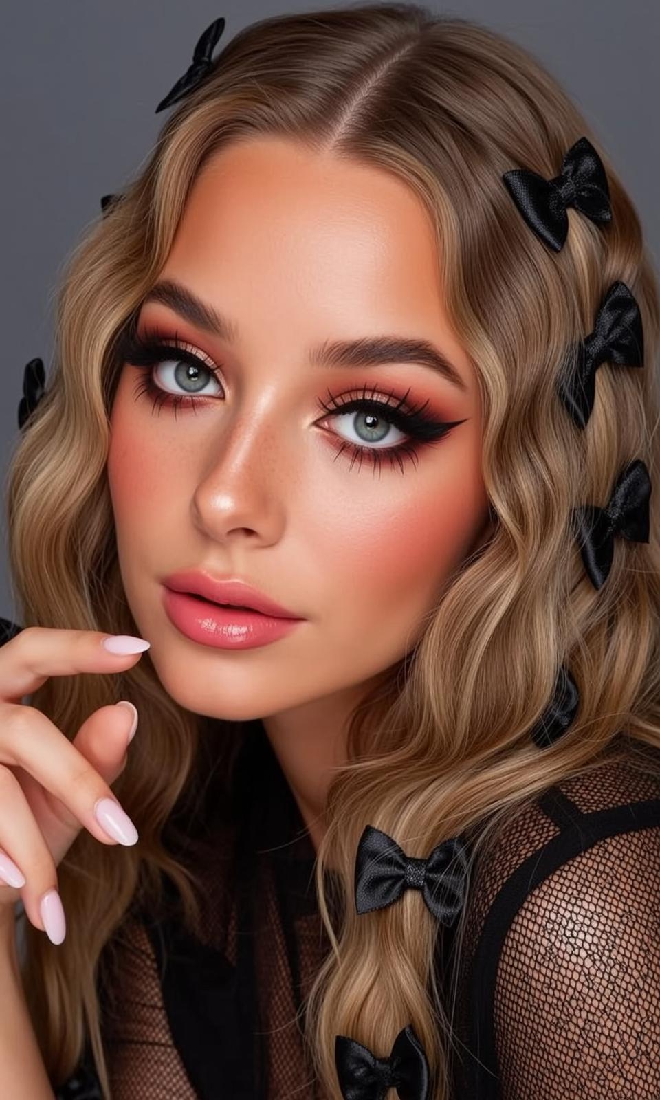 Close-up Head-and-shoulders Portrait Young Woman With Blonde Wavy Hair Adorned