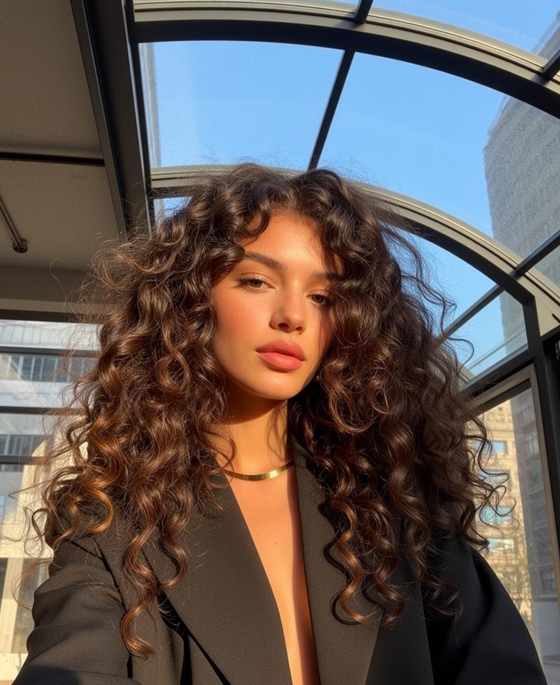 Golden Hour Window Portrait Black Blazer Gold Choker