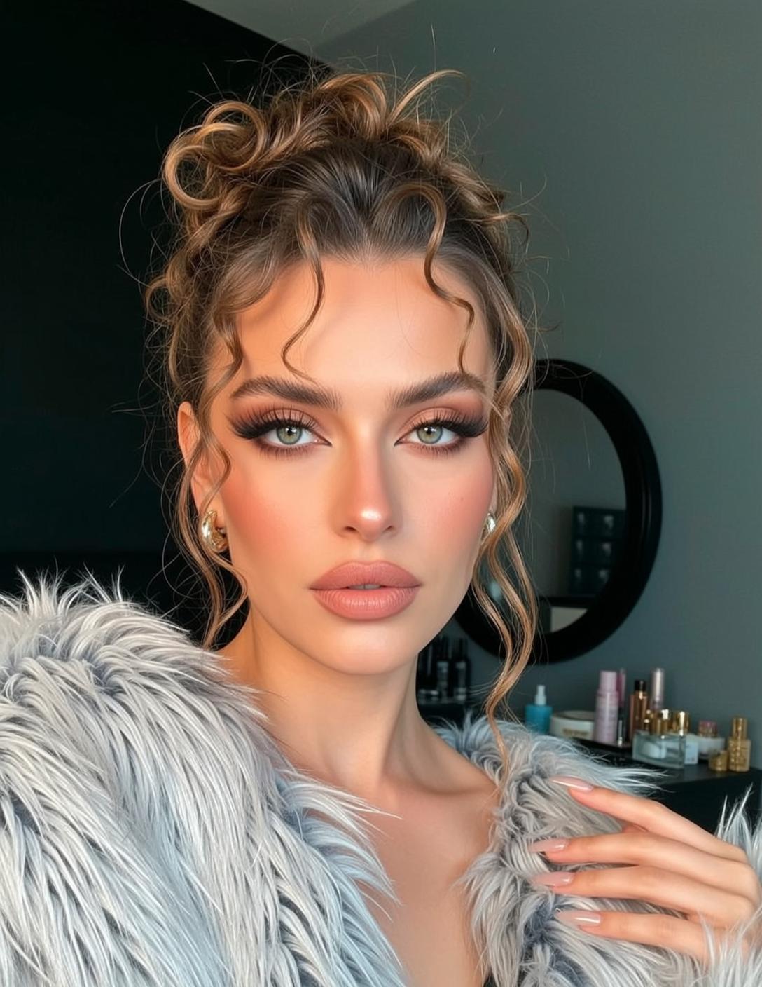 Hair Salon Young Messy Updo Curly Tendrils