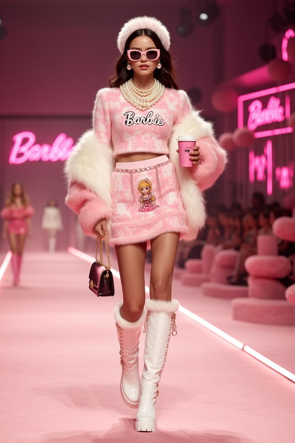 Barbiecore Walks Confidently Pink Runway Her Body