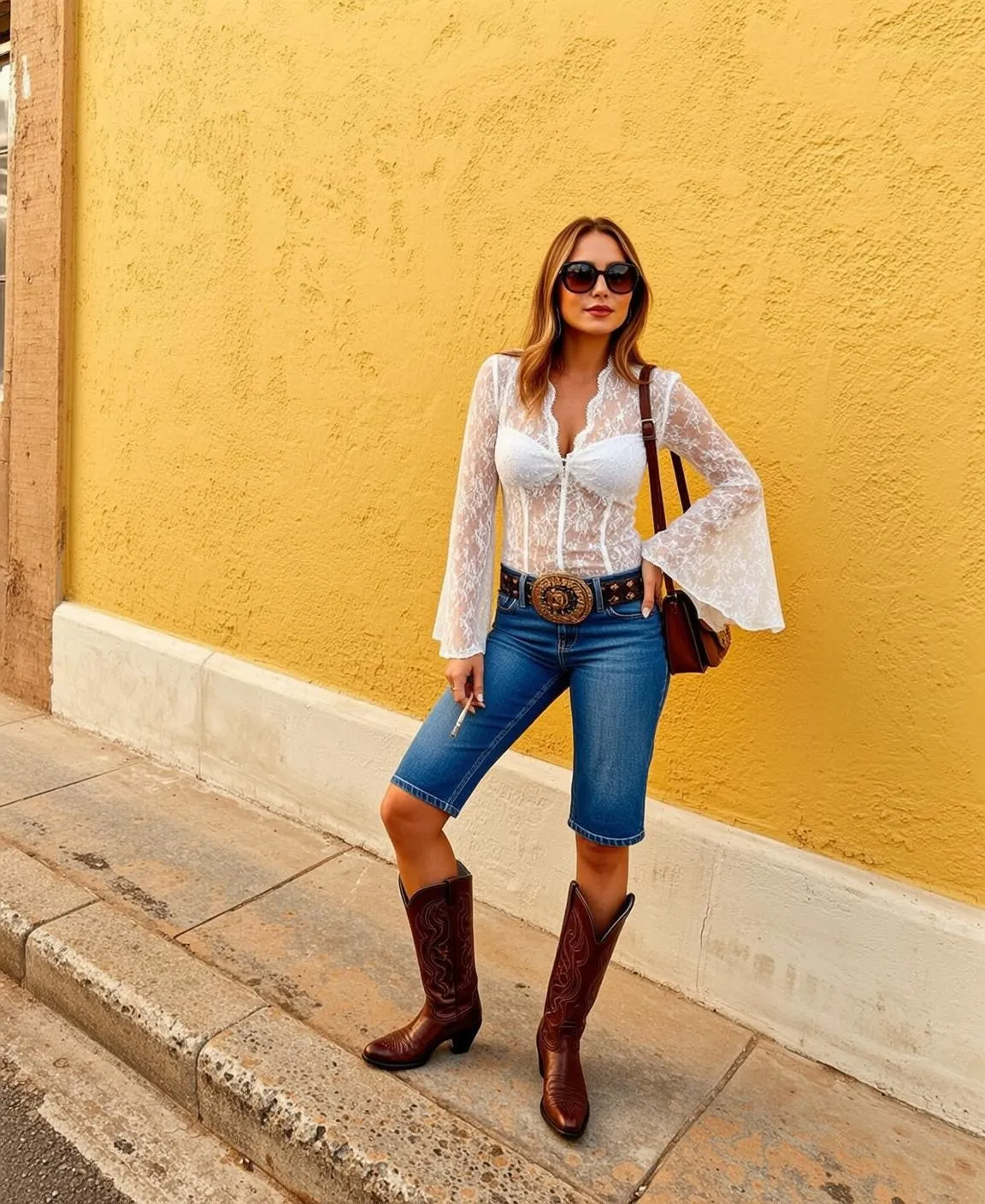 Cowgirl Stands Facing Slightly Left Her Head