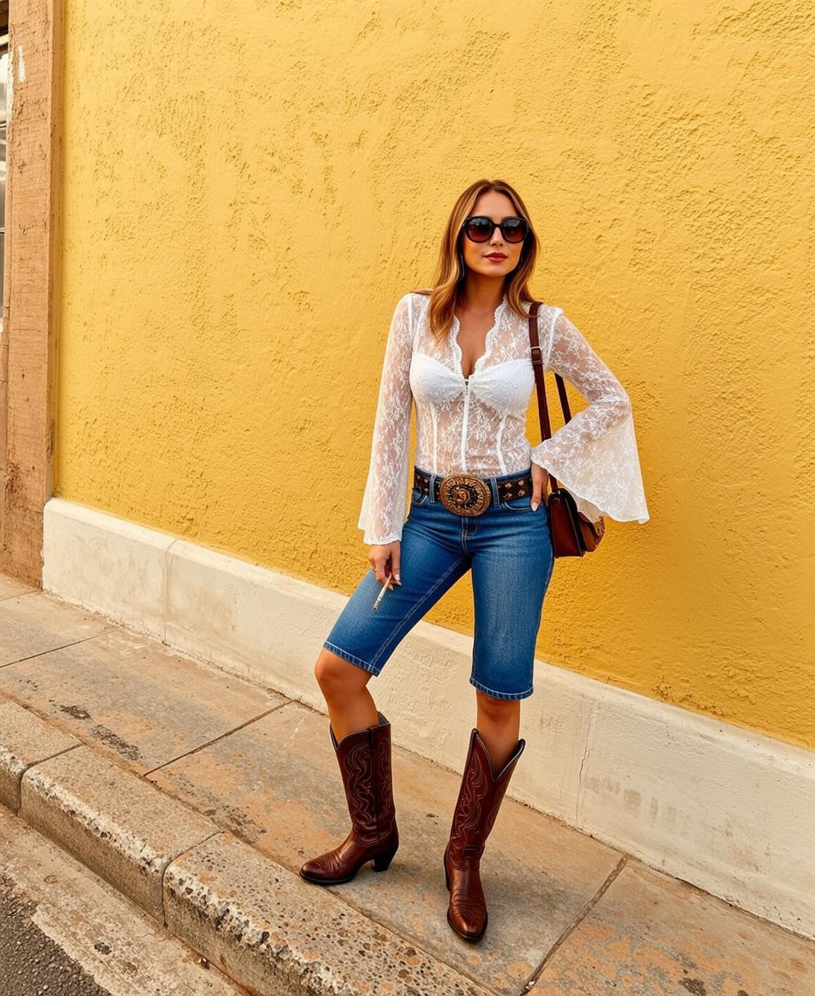 Cowgirl Stands Facing Slightly Left Her Head
