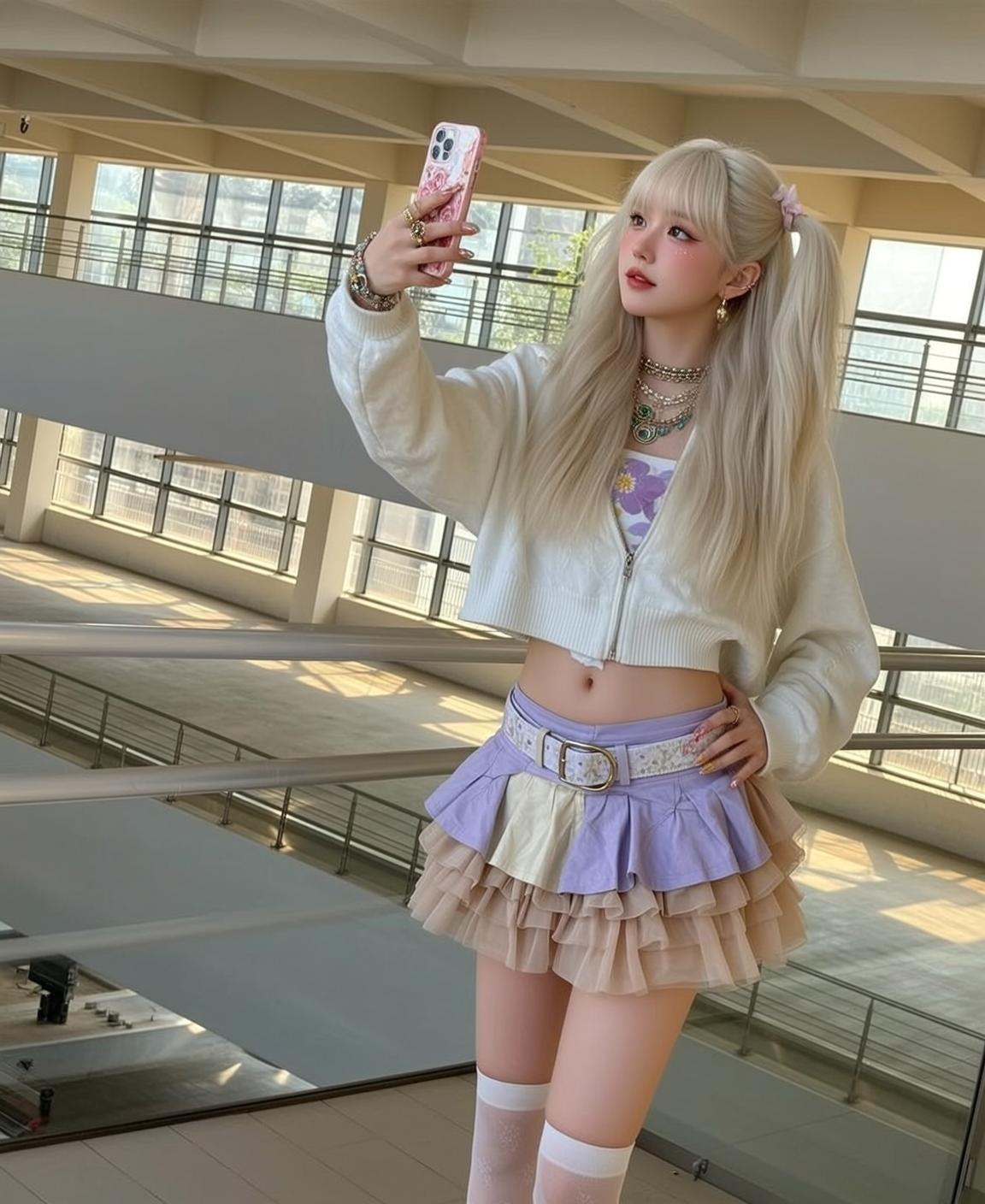 Y2k Young Long Blonde Pigtails Bangs Pale