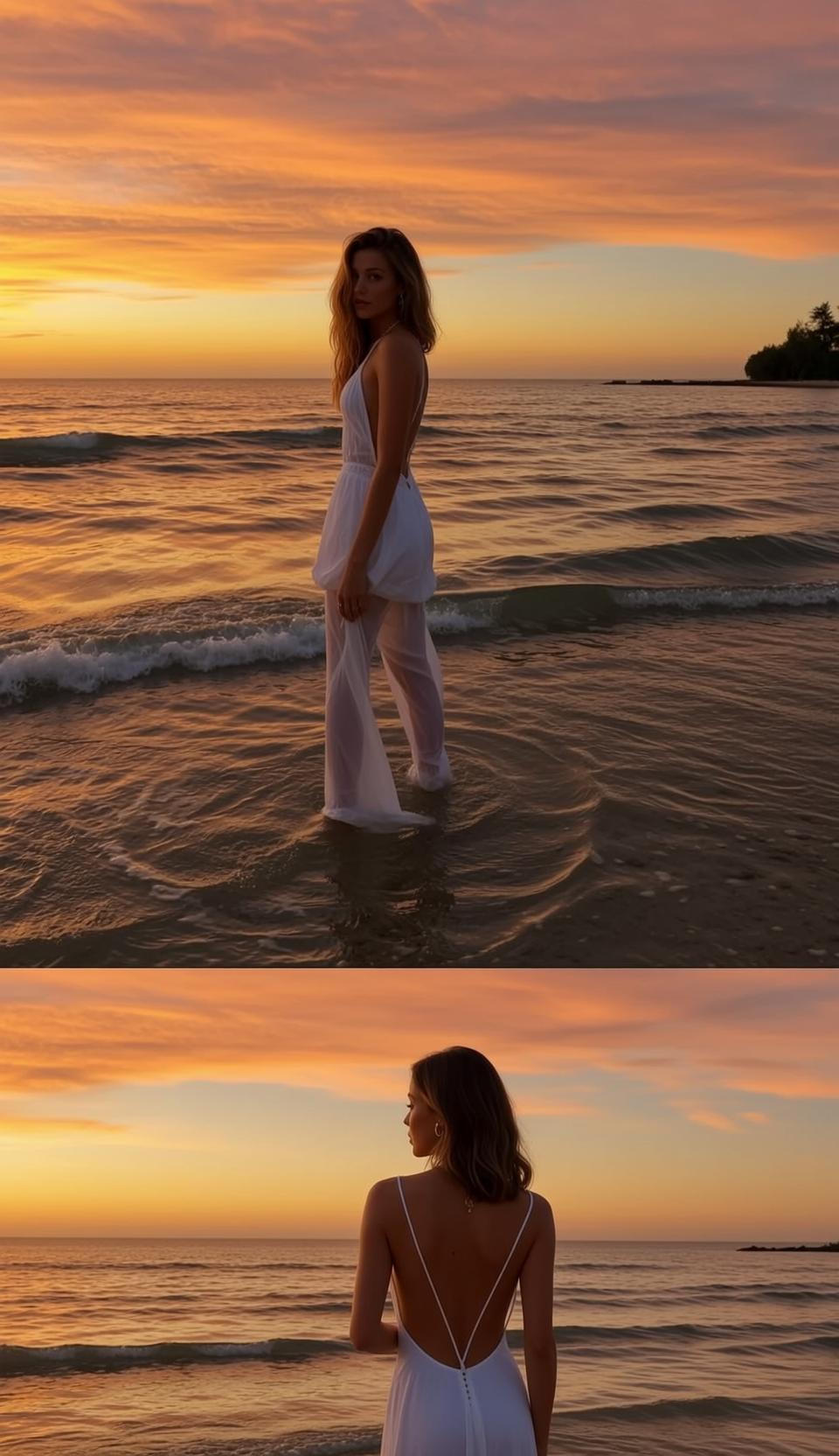 White Sheer Dress Ocean Sunset
