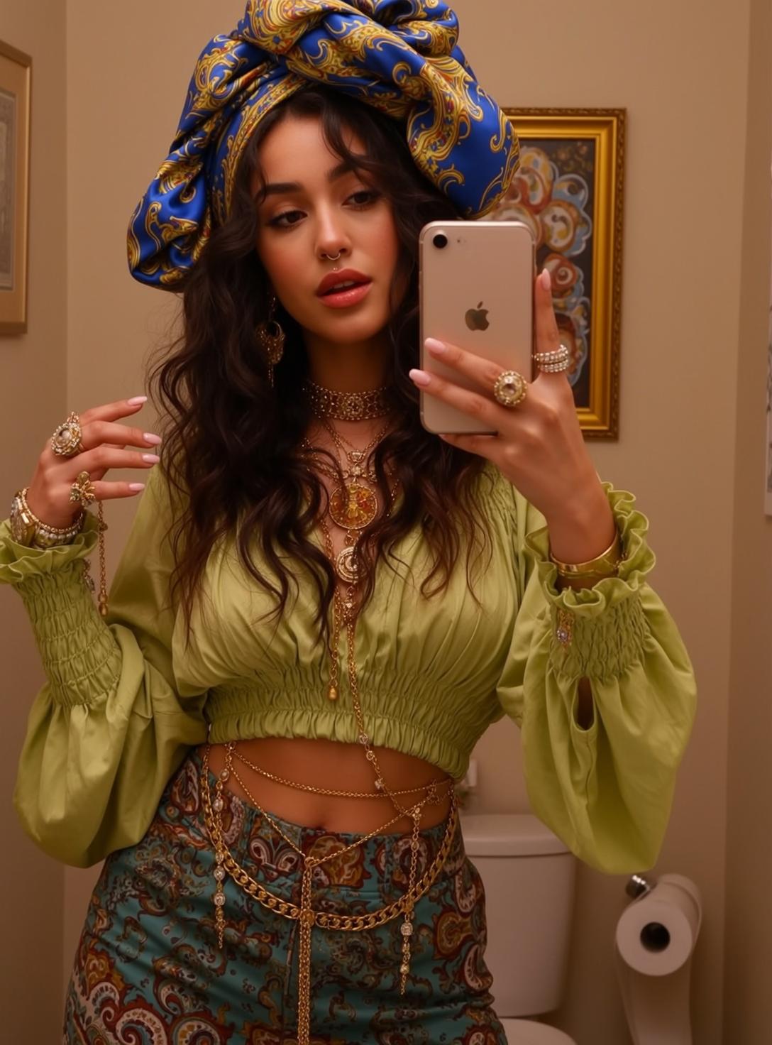 Selfie Light Green Crop Top Gold Jewelry