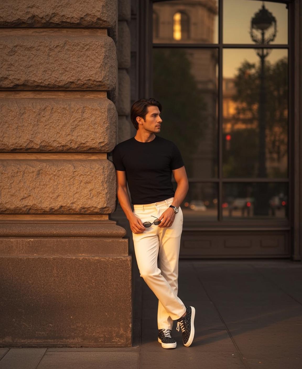 Dark Brown Styled Tan Black T-shirt White