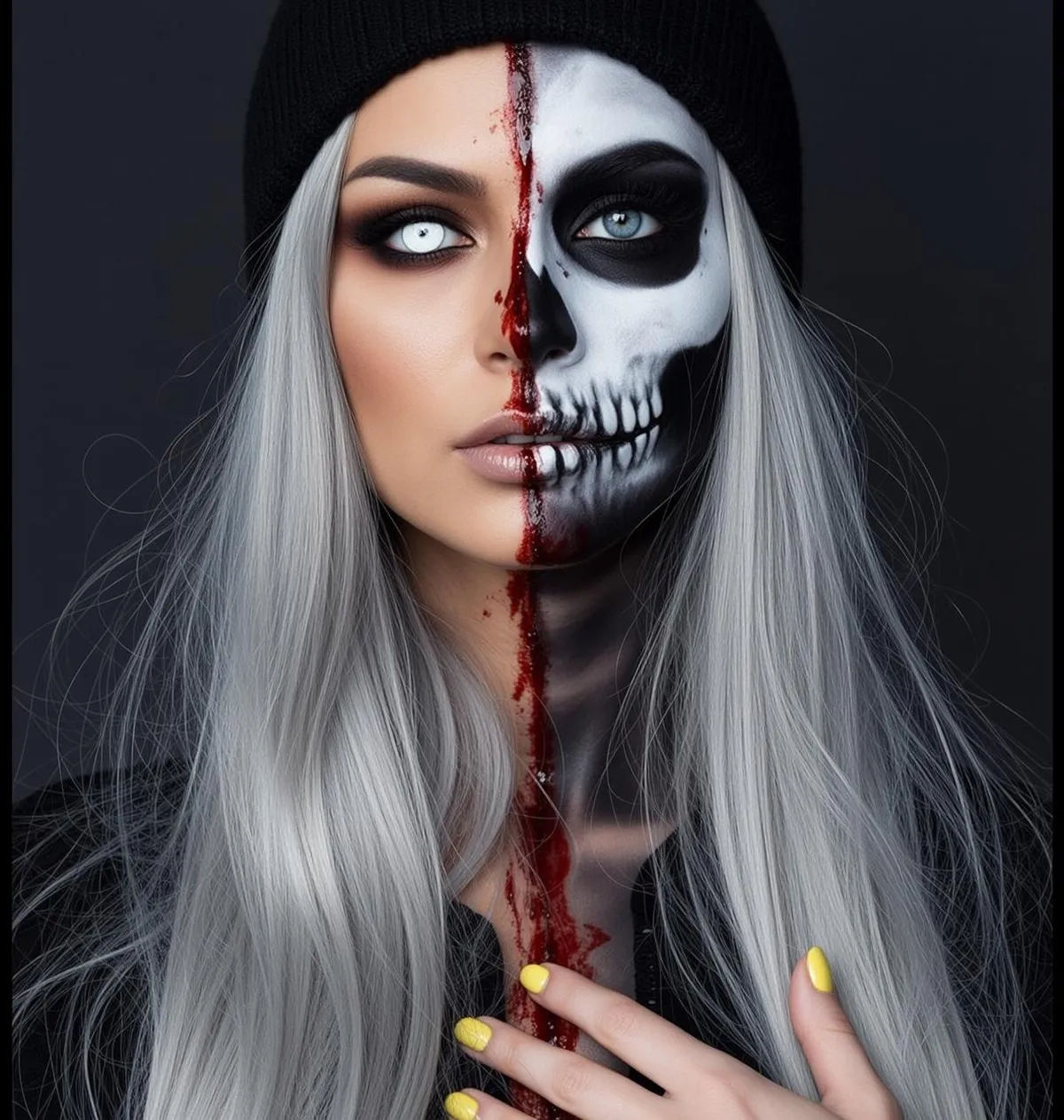 Halloween Makeup Half Her Painted Skull Blood