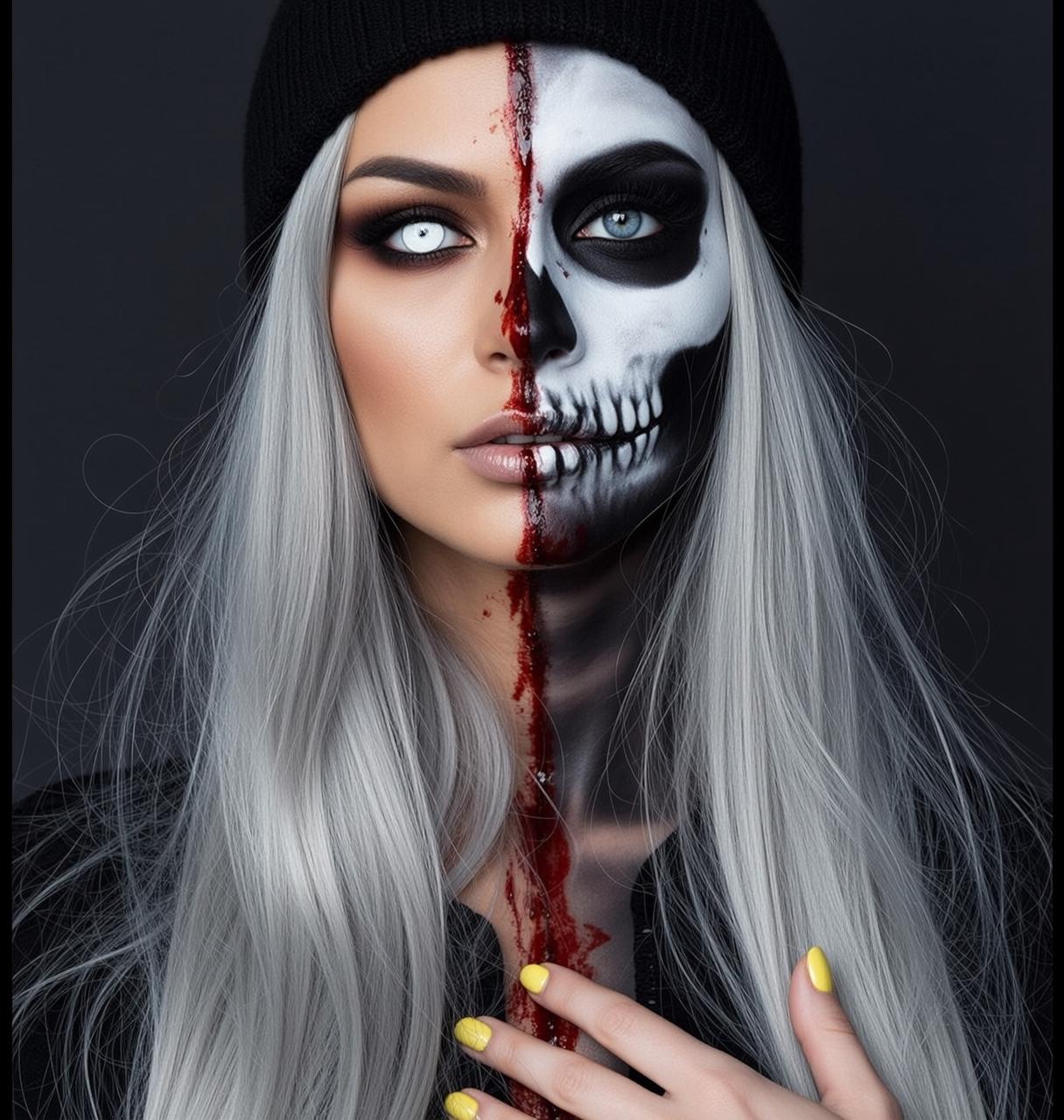 Halloween Makeup Half Her Painted Skull Blood