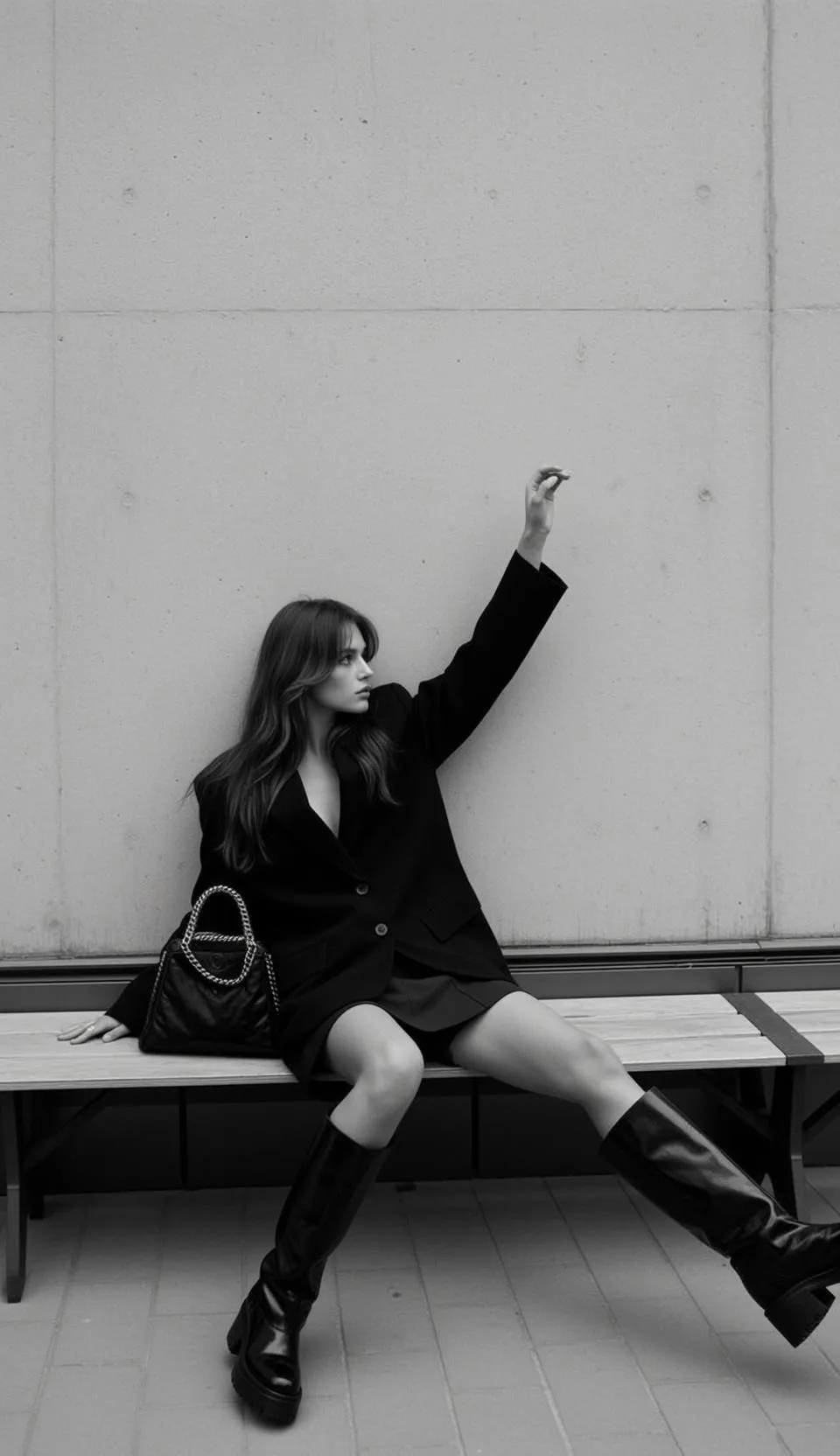 Photorealistic Full-body Vertical Shot Captures Young Woman With Long Dark