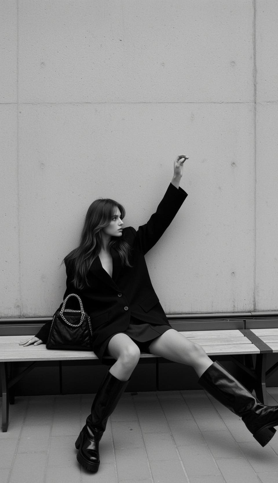 Photorealistic Full-body Vertical Shot Captures Young Woman With Long Dark