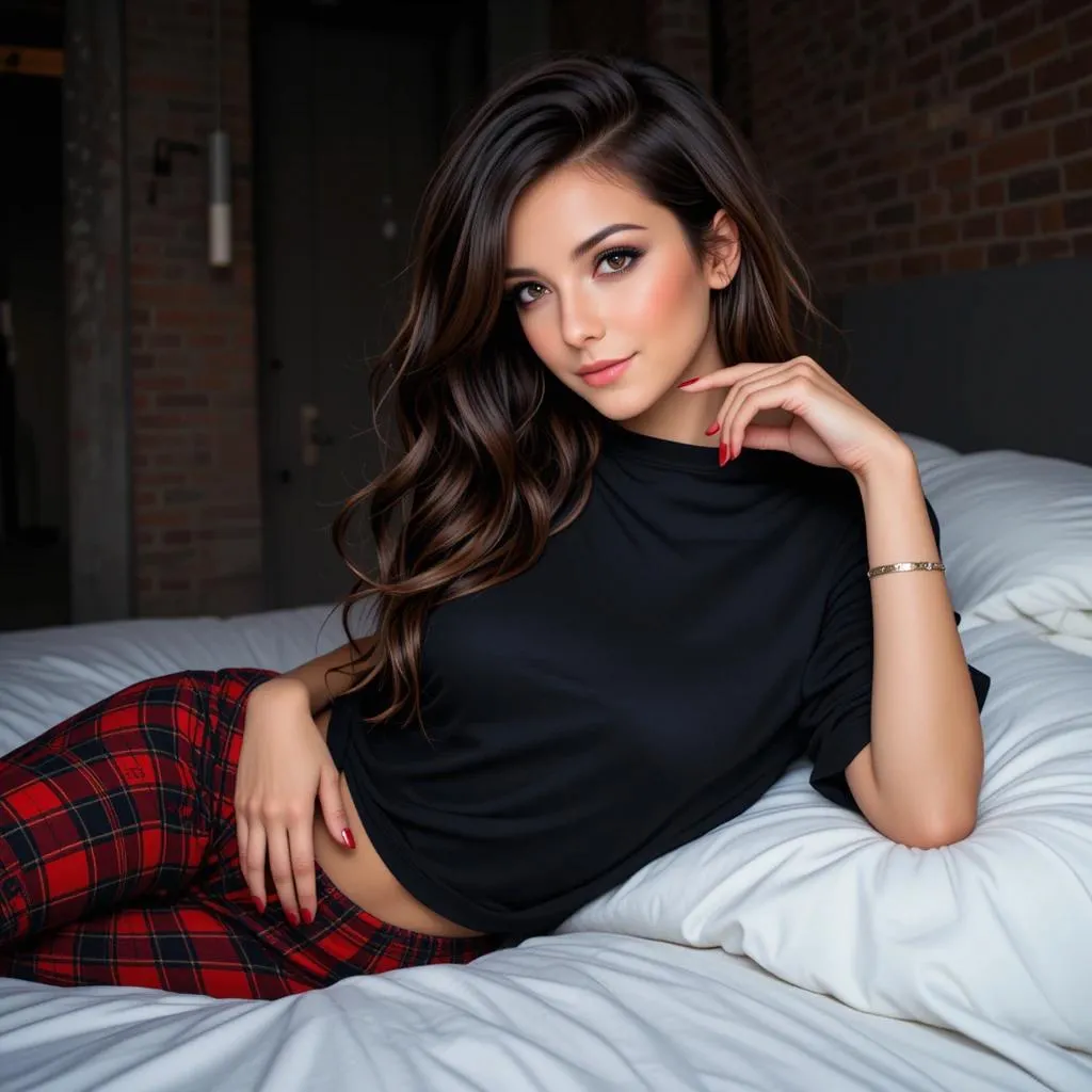 Plaid Pajamas On Bed Soft Lighting