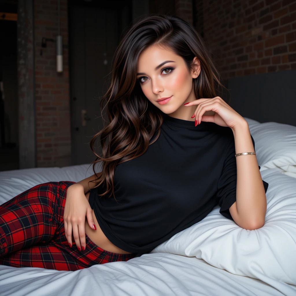 Plaid Pajamas On Bed Soft Lighting