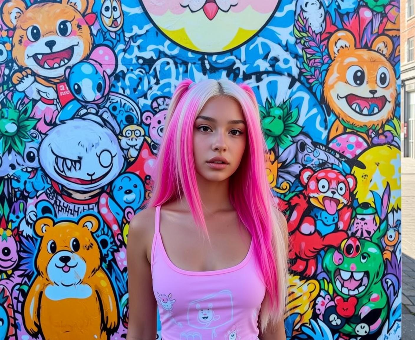 Pink Graphic Tank Studio Closeup