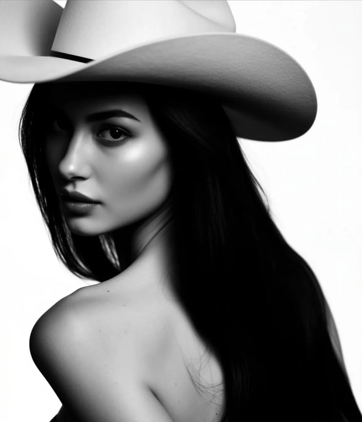 Black And White Medium Close-up Portrait Shows Young Woman With