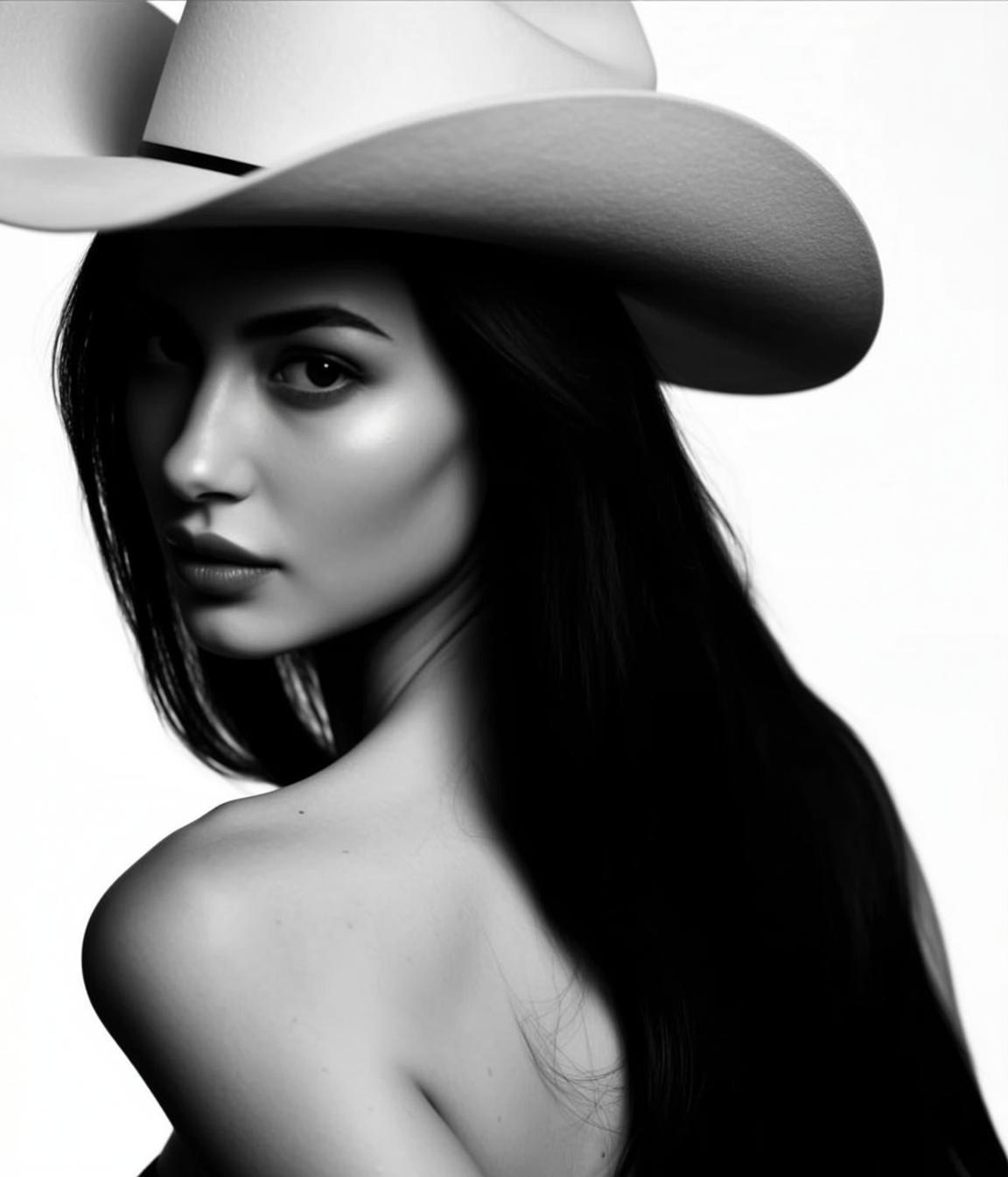 Black And White Medium Close-up Portrait Shows Young Woman With