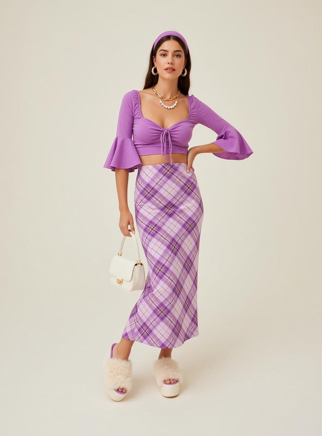 Purple Plaid Skirt Cottage Look