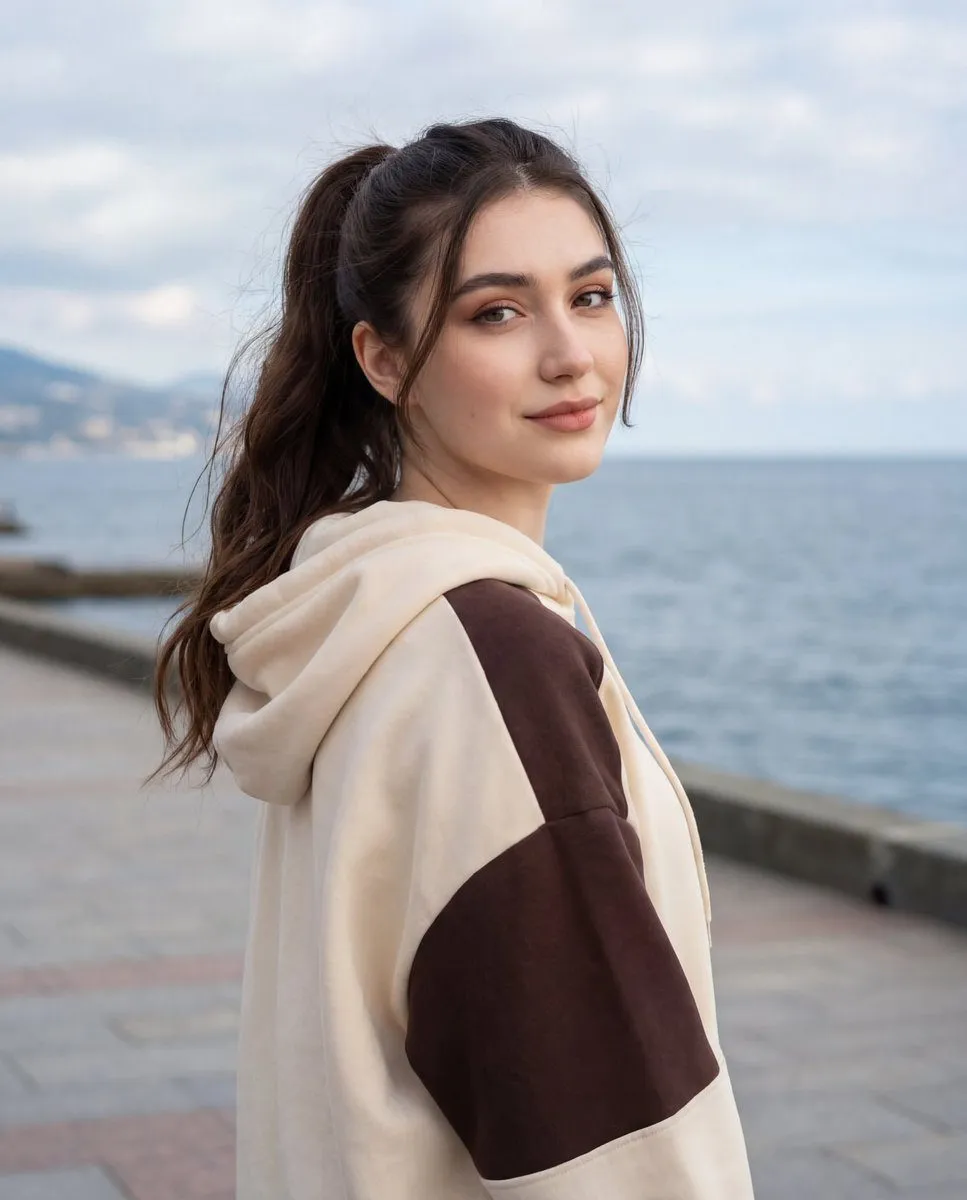 Cream Hoodie Seaside Promenade