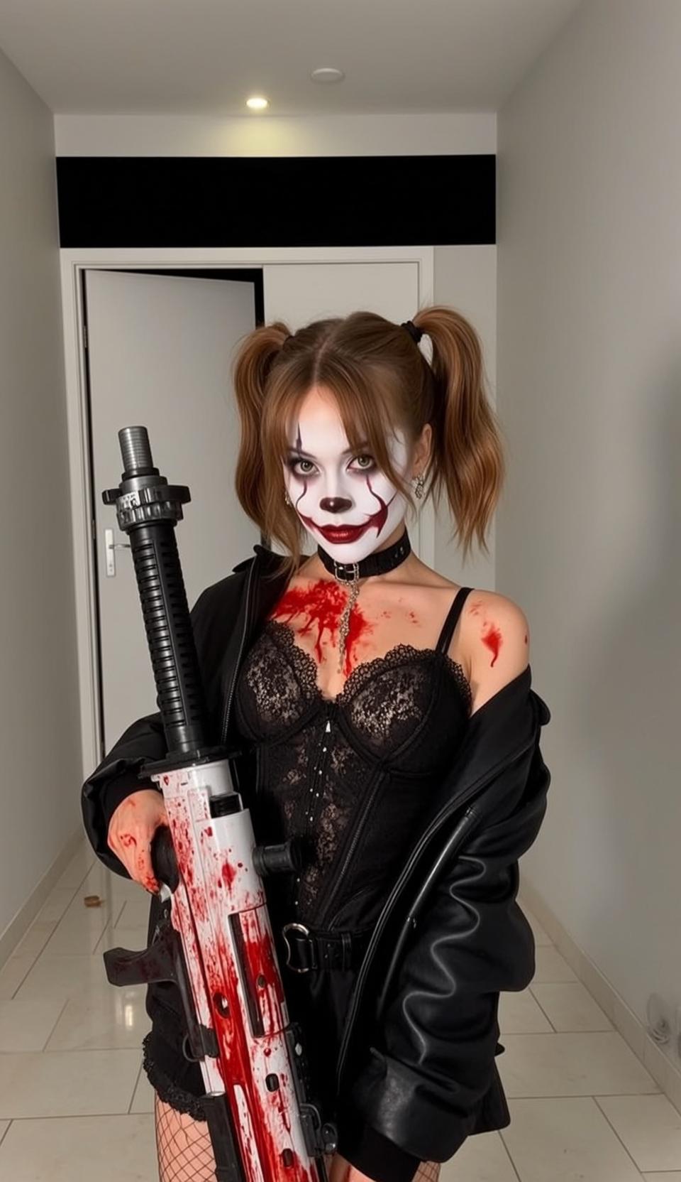 Halloween Makeup Young Clown Auburn Pigtails Pale