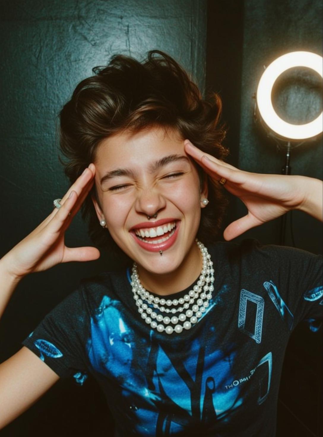Freckled Smile Pearl Necklace Portrait