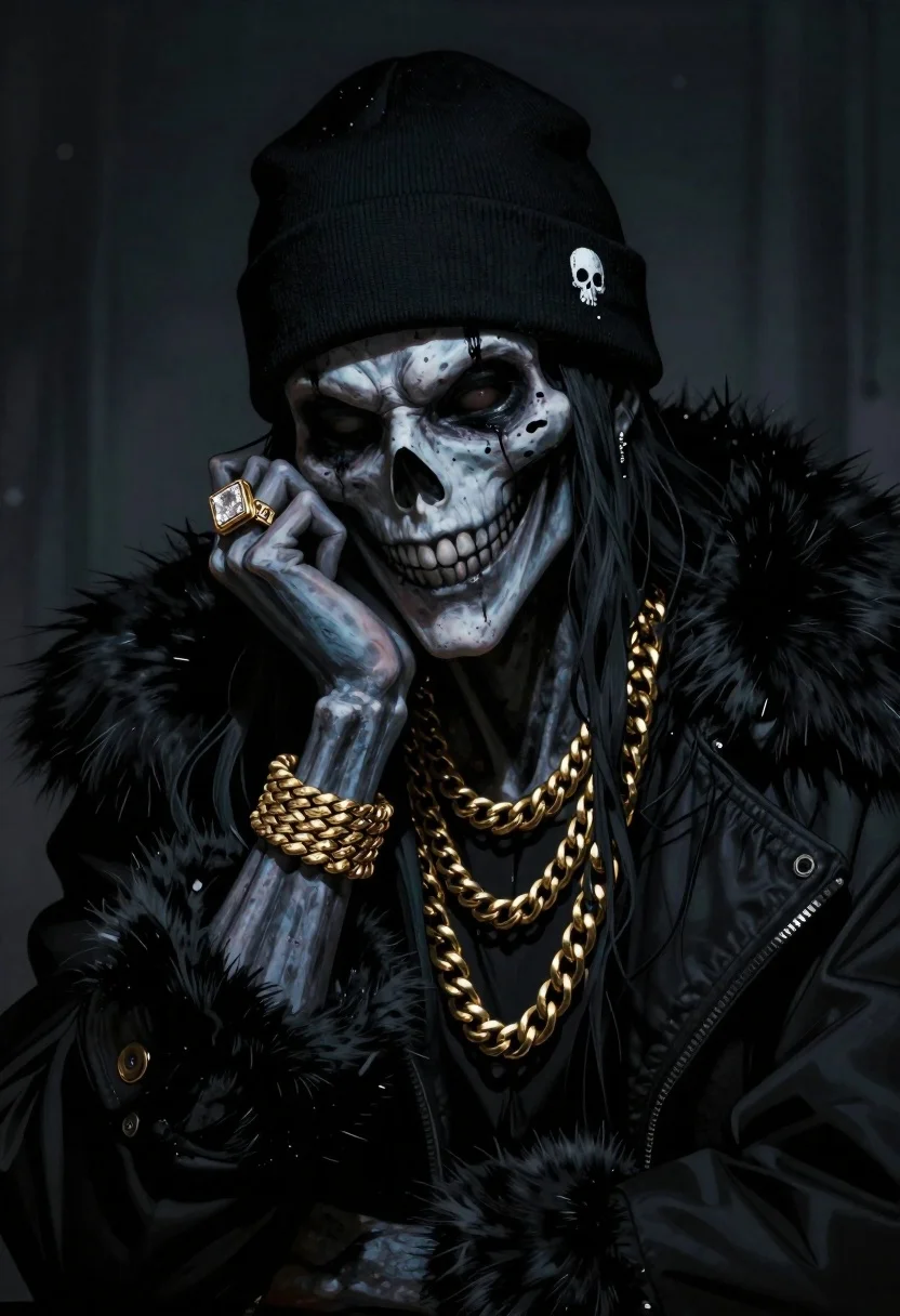 Digital Art Portrait Grim Reaper-style Figure With Skeletal Features And reference photo