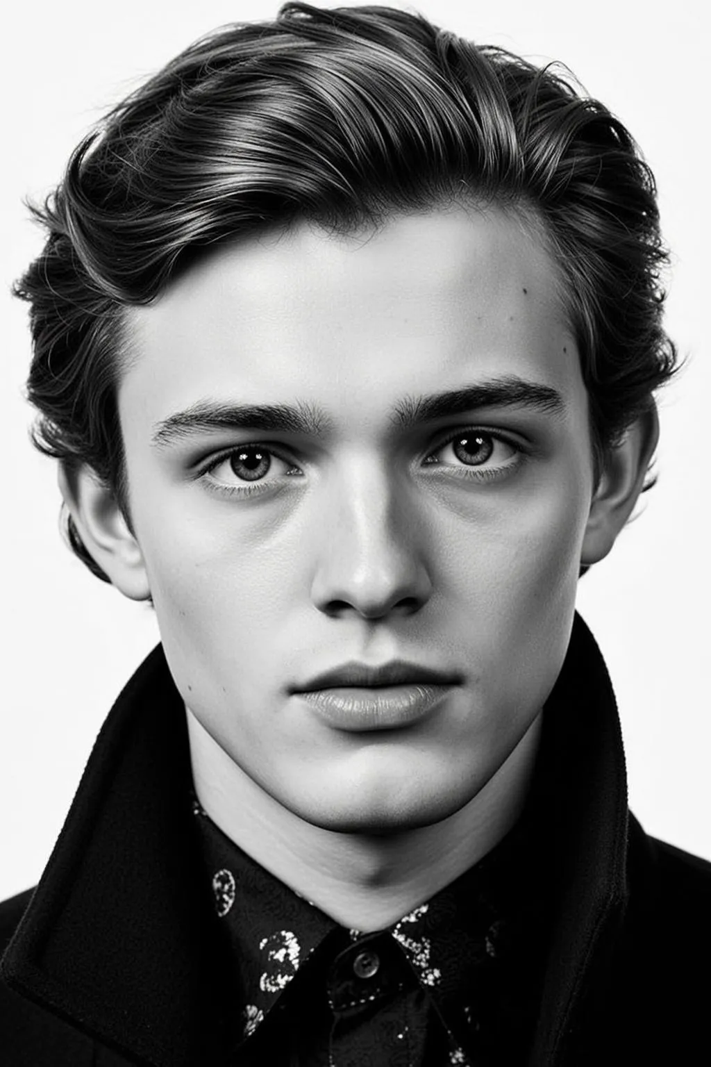 Black And White Close-up Portrait Young Man With Striking Features