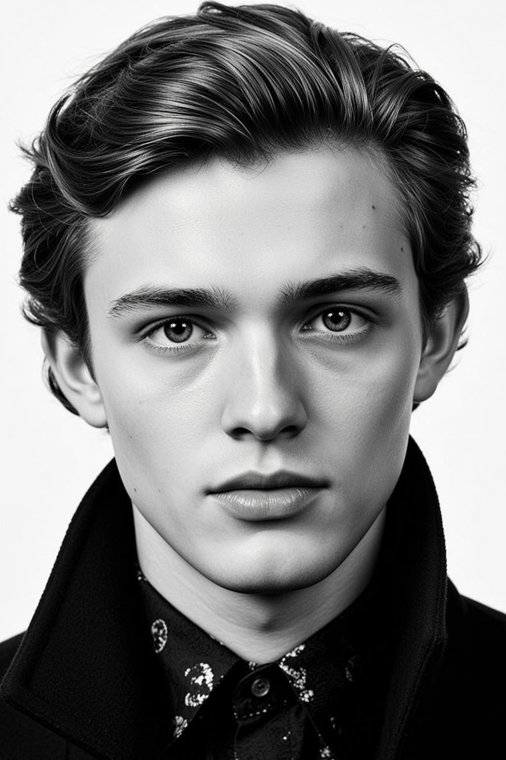 Black And White Close-up Portrait Young Man With Striking Features