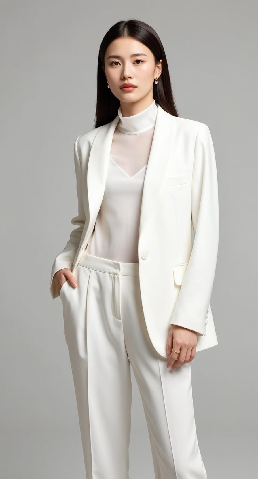 White Sheer Turtleneck Studio Pose