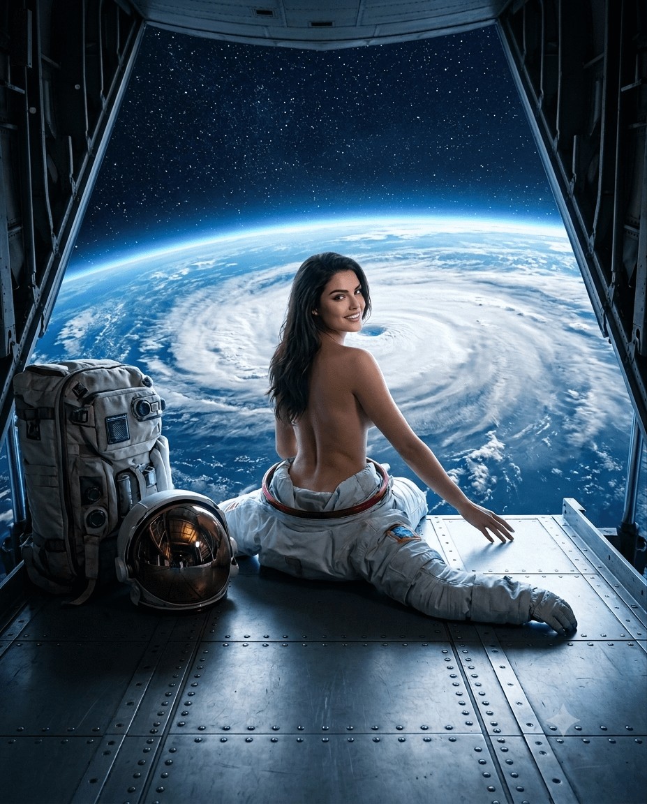 Astronaut In Spacecraft Cargo Bay Looking At Earth