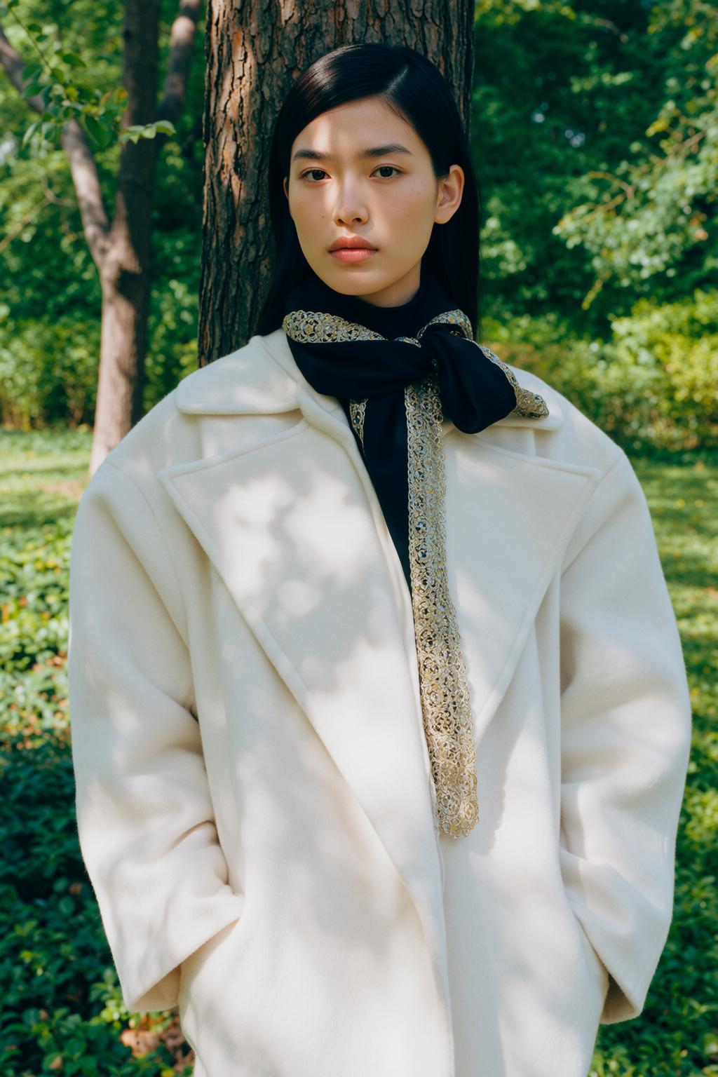 Cream Coat Tree Pose