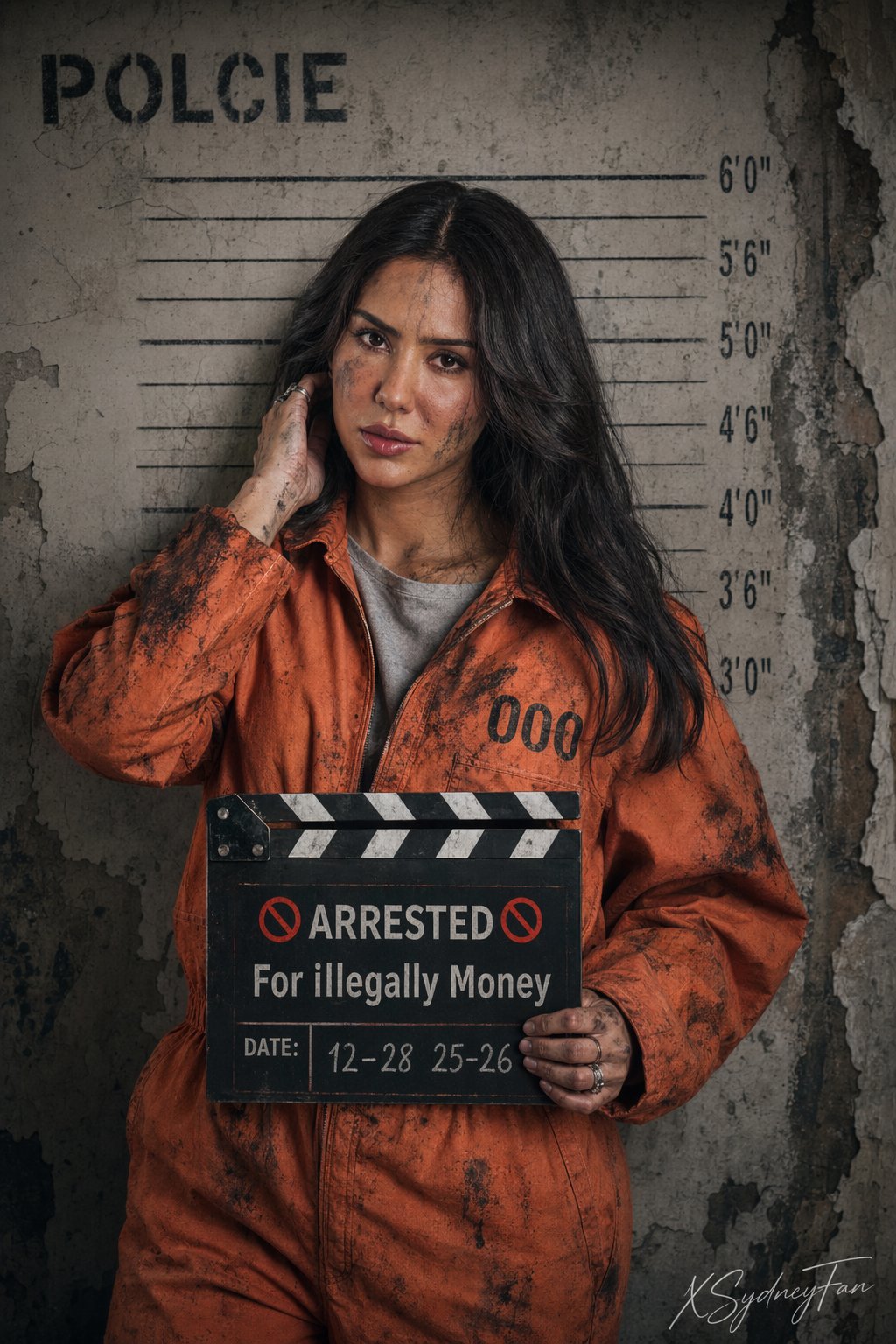 Prisoner Jumpsuit Orange Dirt Smudges Cinematic Lighting