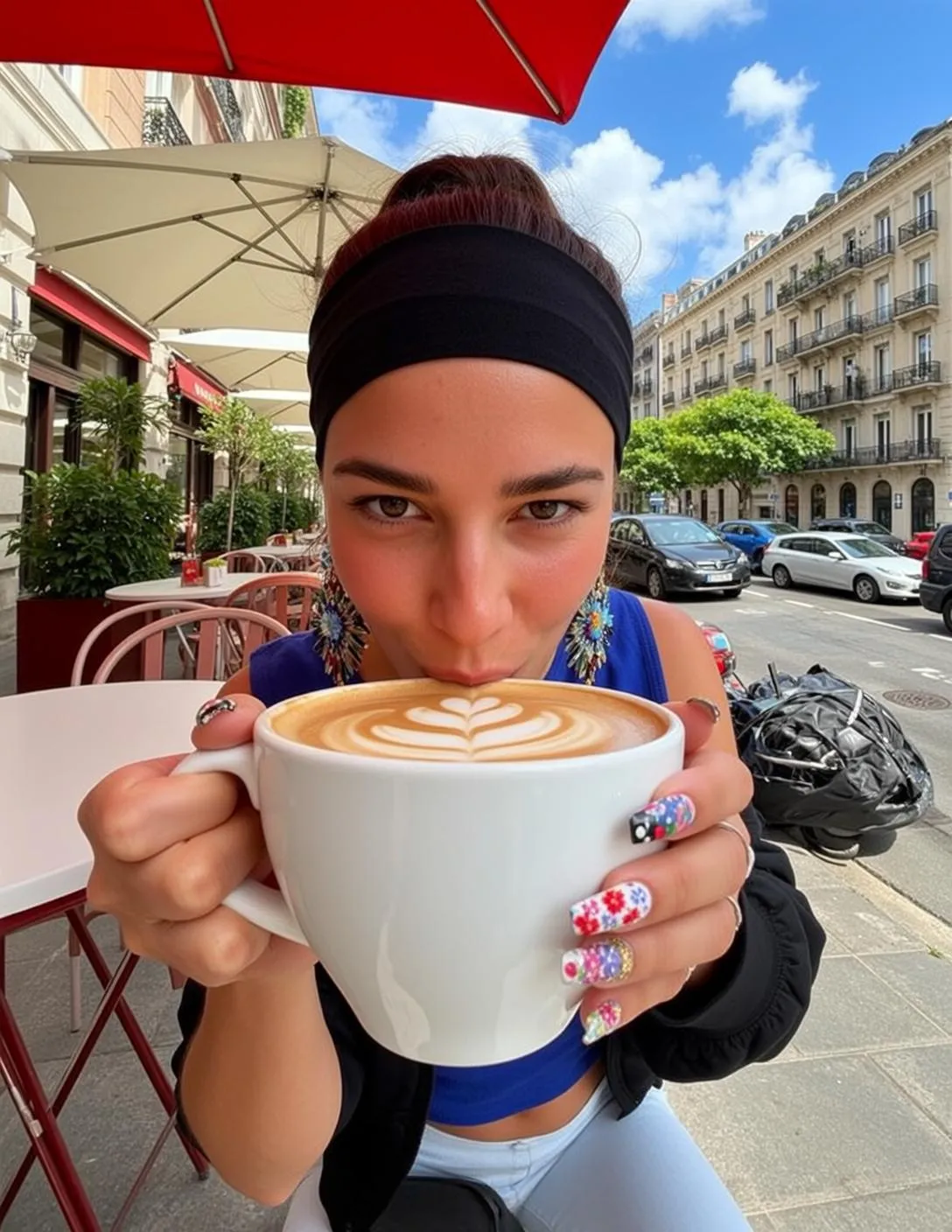 Blue Tank Top Outdoor Cafe