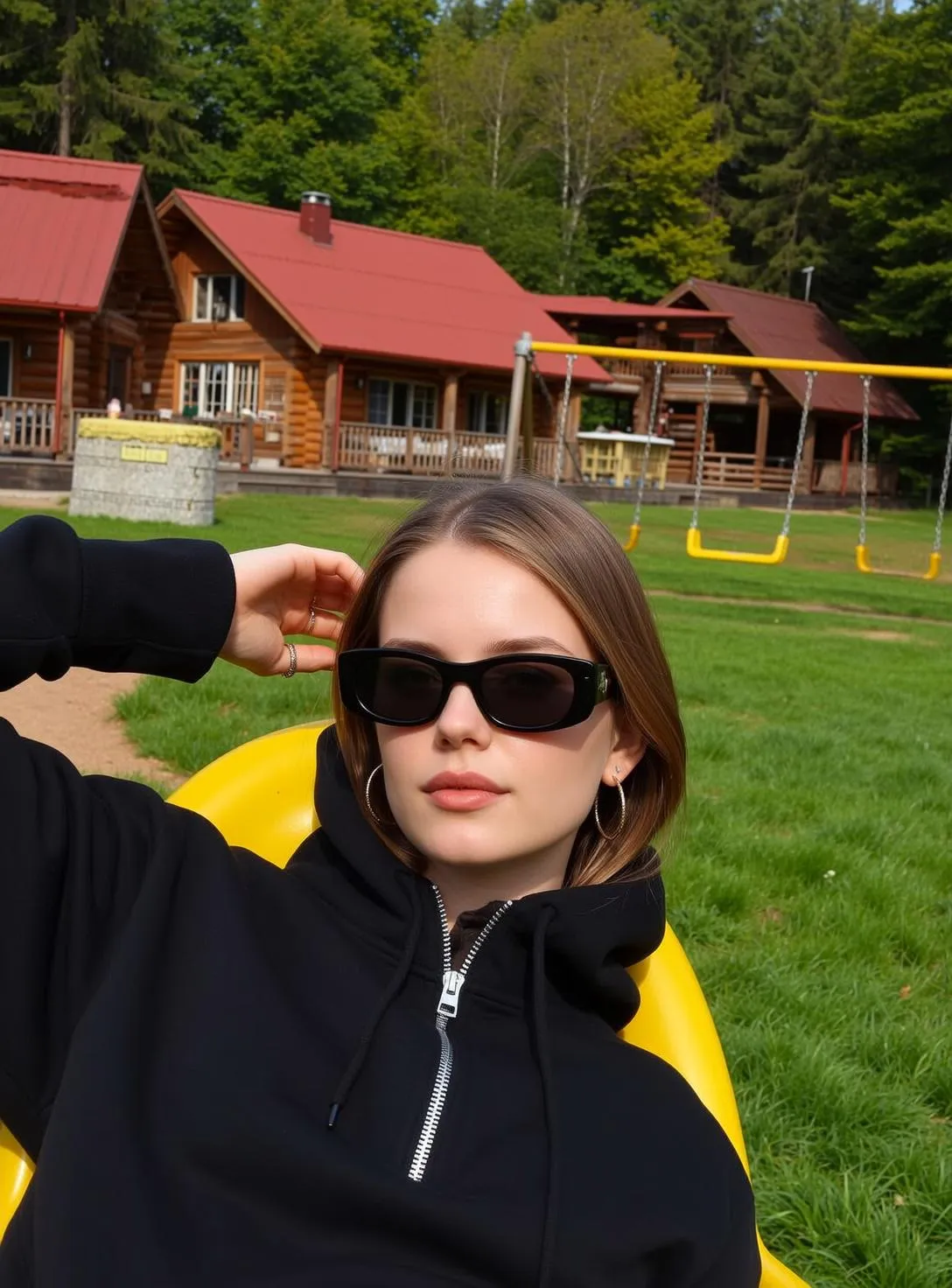 Sunglasses And Earrings And Rings With Black Hoodie