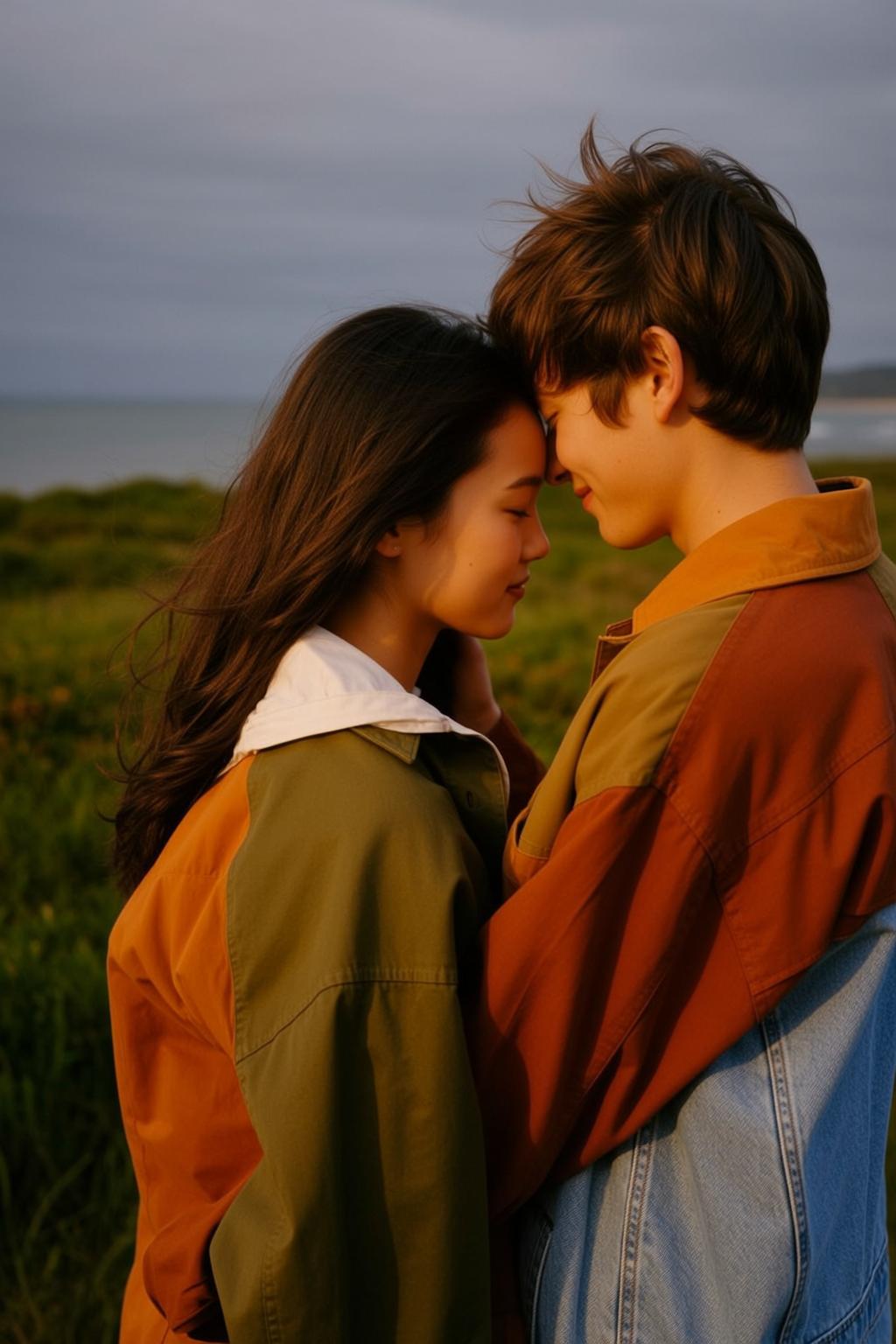 Ocean Field Couple Embrace