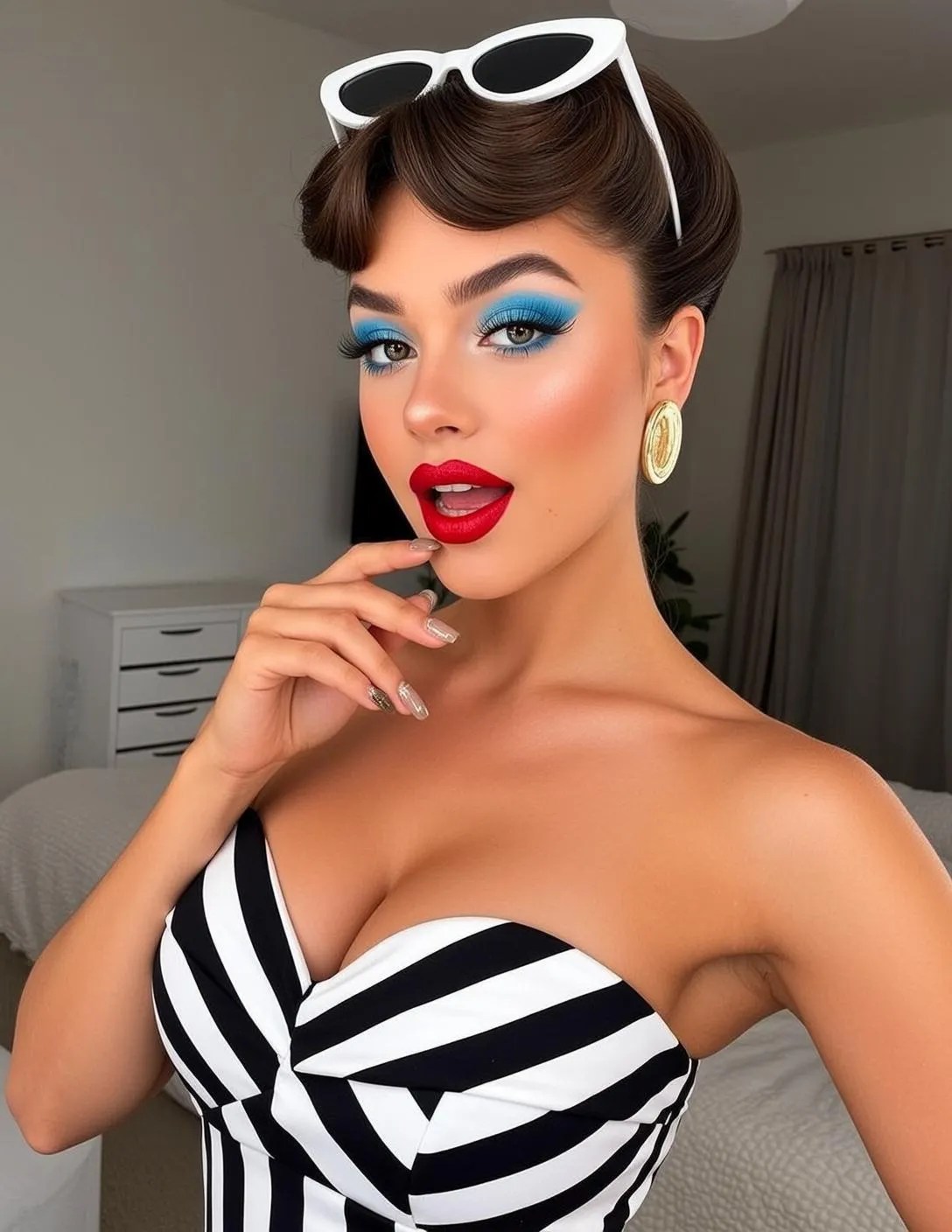 Sunglasses And Makeup And Earrings In Likely A Bedroom