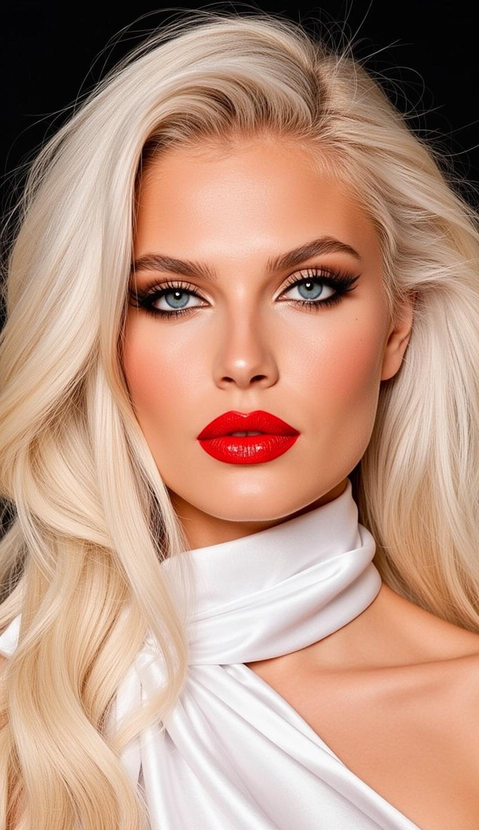 Photorealistic Close-up Portrait Beautiful Woman With Striking Blue Eyes And