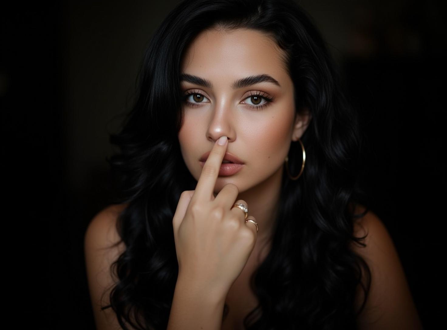 Finger On Nose Soft Dramatic Lighting