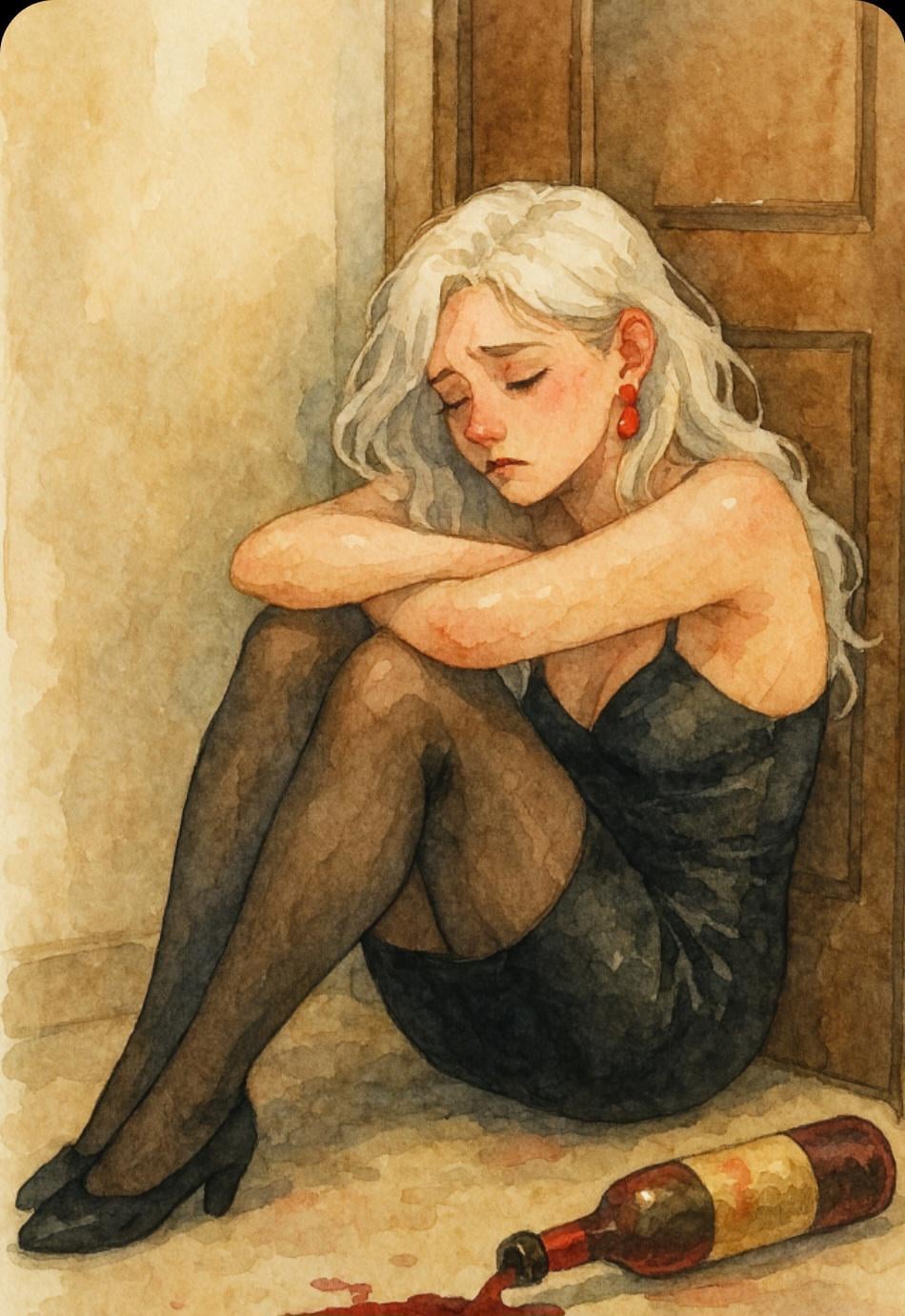 Arms Crossed Over Chest She Wears Black Slip