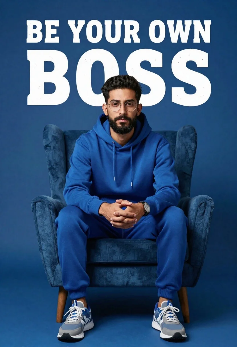 Confident Young Man With Dark Hair Beard And Glasses Sits