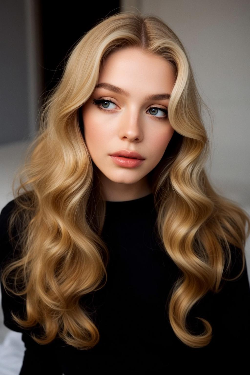 Blonde Wavy Hair Studio Portrait Soft Lighting