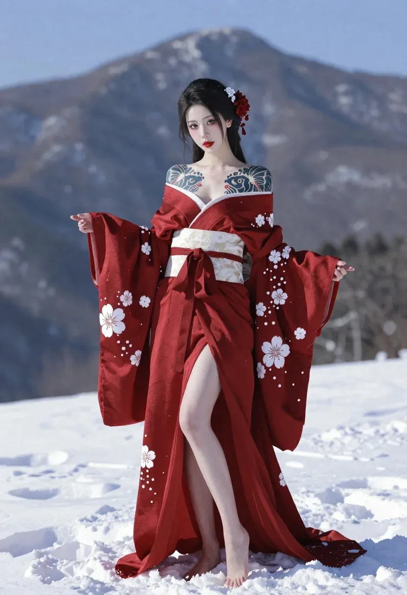 Digital Painting Woman Standing The Snow With Mountain Peak Behind