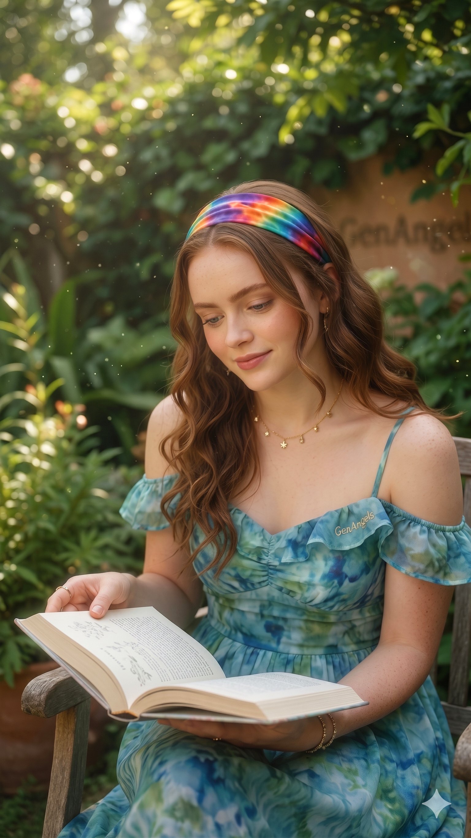 Garden Book Reading Ethereal Sunlight Off Shoulder Dress