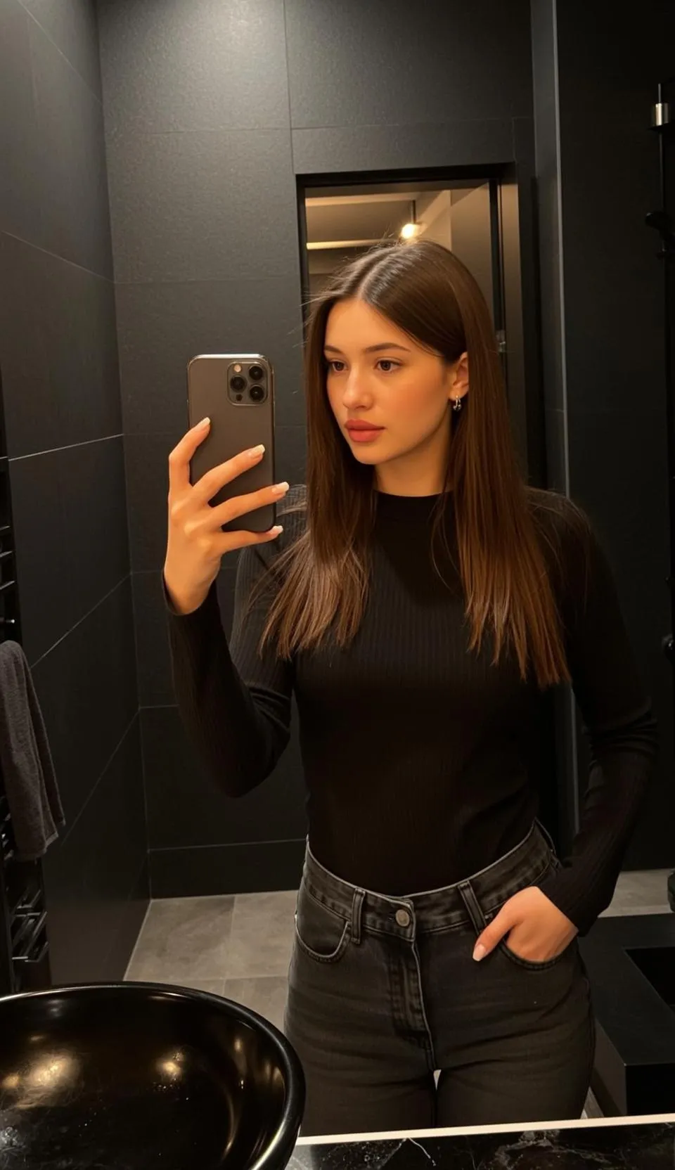 Ribbed Top Bathroom Mirror Selfie