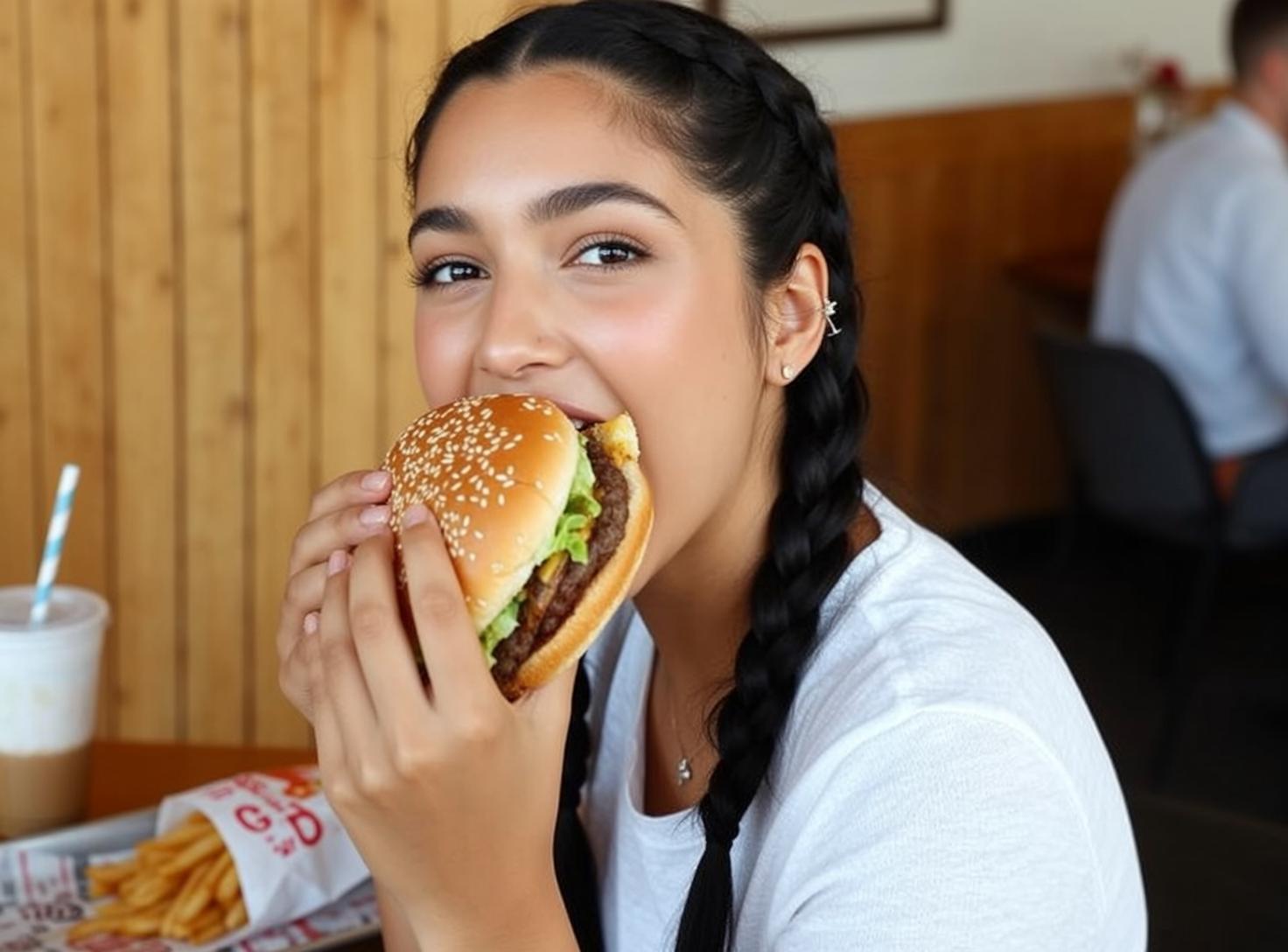 Explore Captured Medium Close-up Holding Large Hamburger