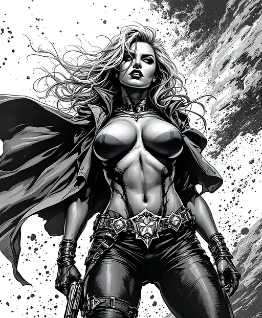 Comic Book Heroine In Black And White