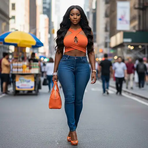 Full-body Shot Hyper-realistic Beautiful Very Buxom African American Fashion Model