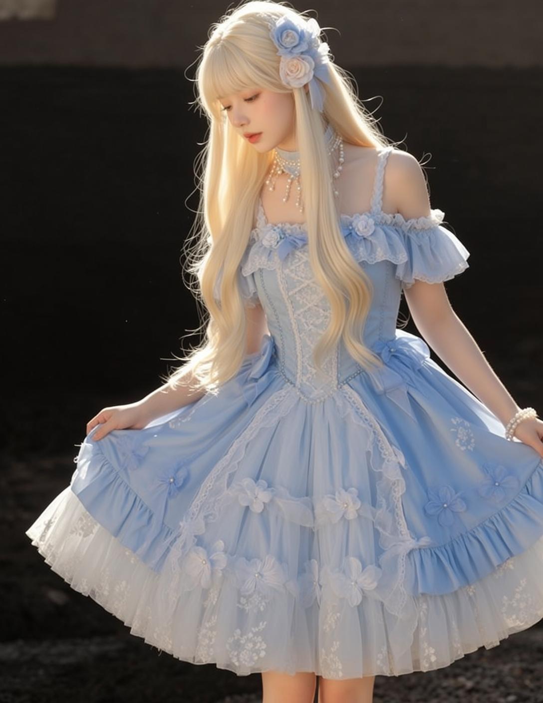 Light Blue Ruffled Corset Dress